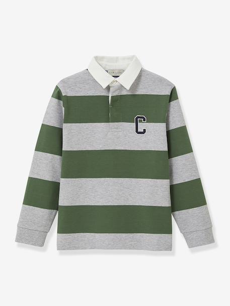 Polo-rugby rayé garçon coton biologique gris+vert - vertbaudet enfant 