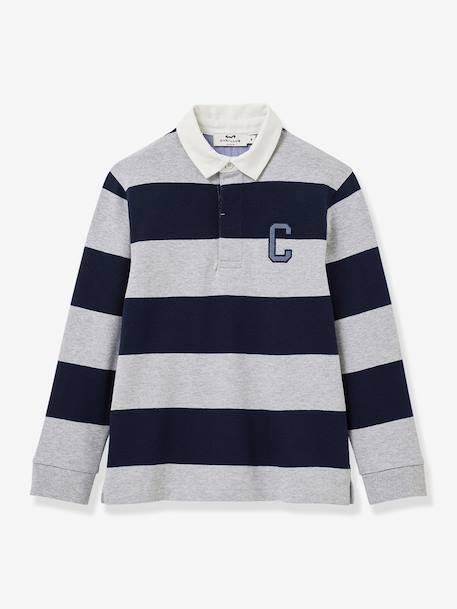 Polo-rugby rayé garçon coton biologique gris+vert - vertbaudet enfant 