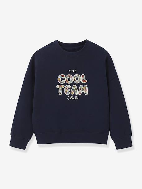 Sweat Cool Team Fille tissu Liberty coton biologique marine+vert d'eau - vertbaudet enfant 