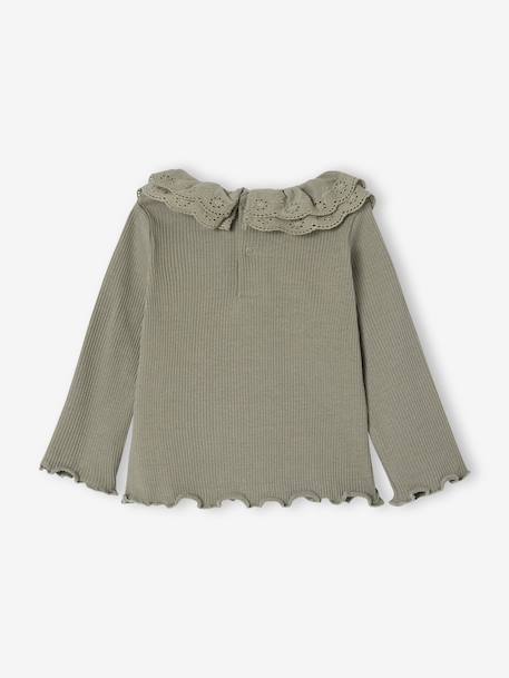 T-shirt baby met lange mouwen en geborduurde kraag kaki - vertbaudet enfant 