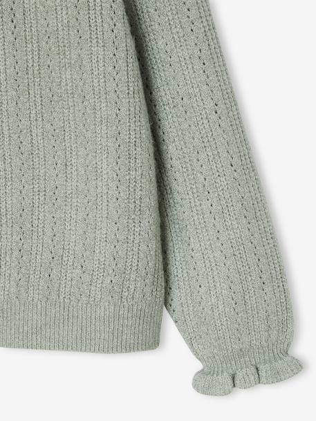 Gilet fille en maille mousseuse ajourée écru+vert sauge - vertbaudet enfant 