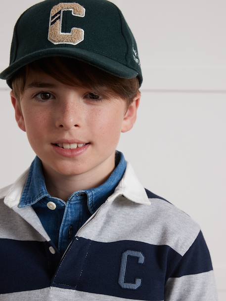Polo-rugby rayé garçon coton biologique gris+vert - vertbaudet enfant 