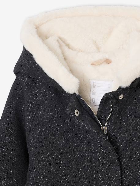 Manteau fille à capuche drap de laine anthracite+beige chiné - vertbaudet enfant 