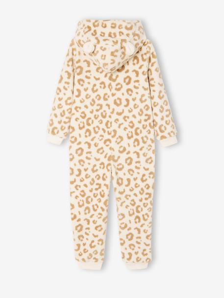 Meisjespyjama jumpsuit met luipaardprint van sherpa beige - vertbaudet enfant 