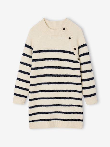 Robe marinière en tricot fille écru+marine - vertbaudet enfant 