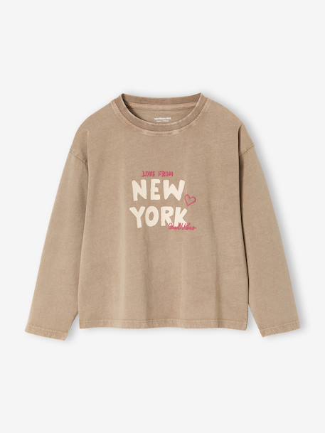 T-shirt New York met fluorescerende accenten, lange mouwen, meisjes zandbeige - vertbaudet enfant 