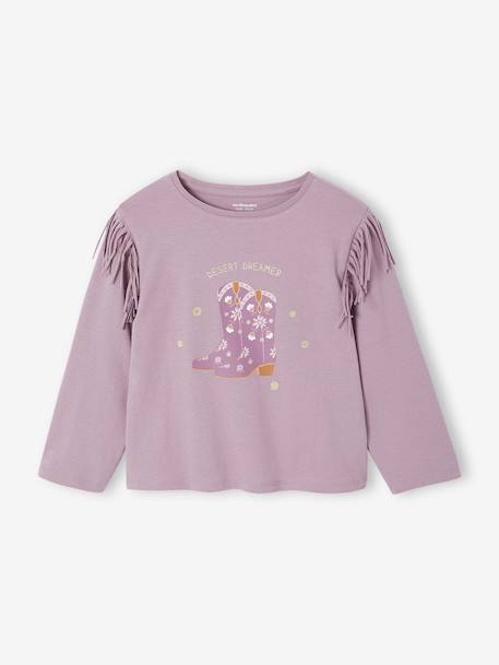 Fille-T-shirt, sous-pull-Tee-shirt fille à franges manches longues