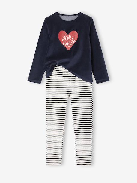 Set van 2 pyjama's fluweel / velours met hartjes voor meisjes ecru - vertbaudet enfant 