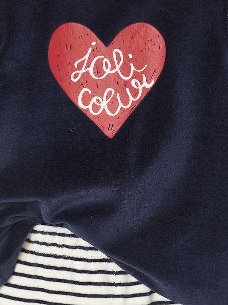 Set van 2 pyjama's fluweel / velours met hartjes voor meisjes ecru - vertbaudet enfant 