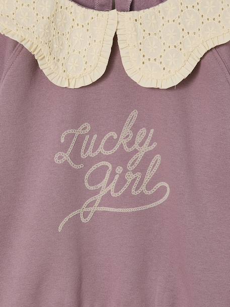 Sweat fille col claudine broderie anglaise écru+gris chiné+mauve+rose pâle+rouge - vertbaudet enfant 