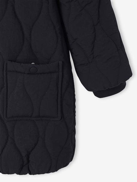 Doudoune fille longue à capuche doublée imitation fourrure noir - vertbaudet enfant 