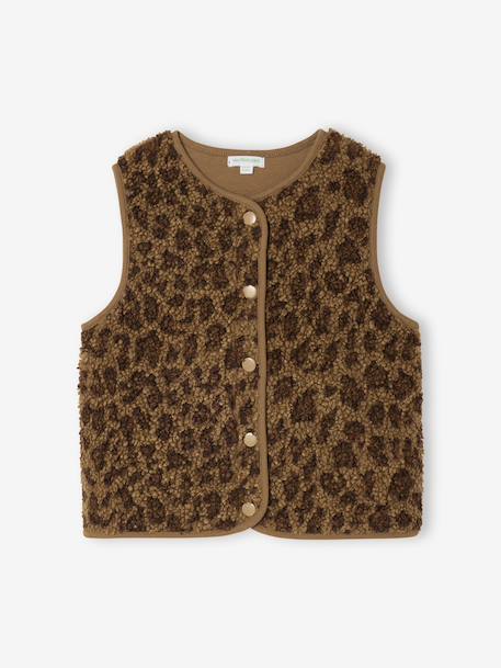 Mouwloos meisjesvestje van sherpa met luipaardprint bruin - vertbaudet enfant 