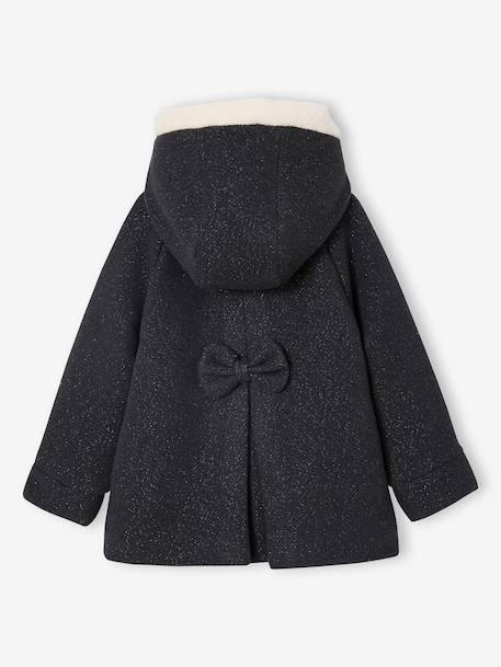 Manteau fille à capuche drap de laine anthracite+beige chiné - vertbaudet enfant 