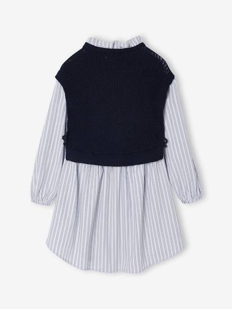 Robe-chemise fille effet 2 en 1 écru+gris chiné+marine - vertbaudet enfant 