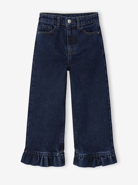 Wijde jeans met ruches voor meisjes donkerblauw - vertbaudet enfant 