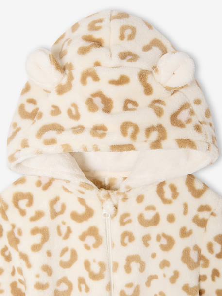 Meisjespyjama jumpsuit met luipaardprint van sherpa beige - vertbaudet enfant 