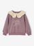 Sweat fille col claudine broderie anglaise écru+gris chiné+mauve+rose pâle+rouge - vertbaudet enfant 