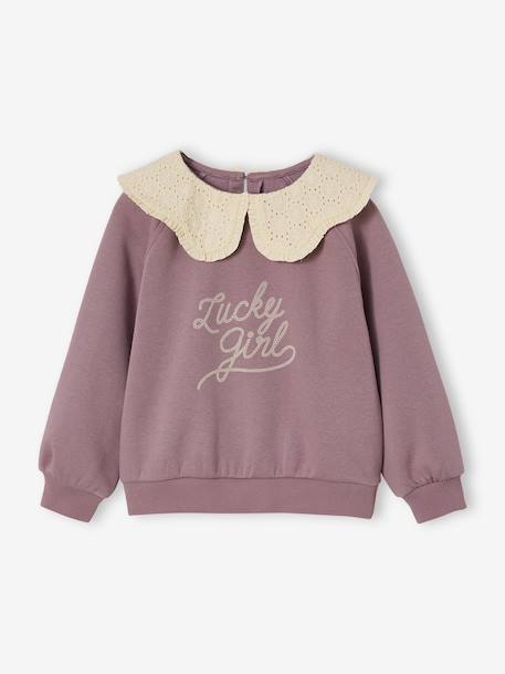 Fille-Sweat fille col claudine broderie anglaise