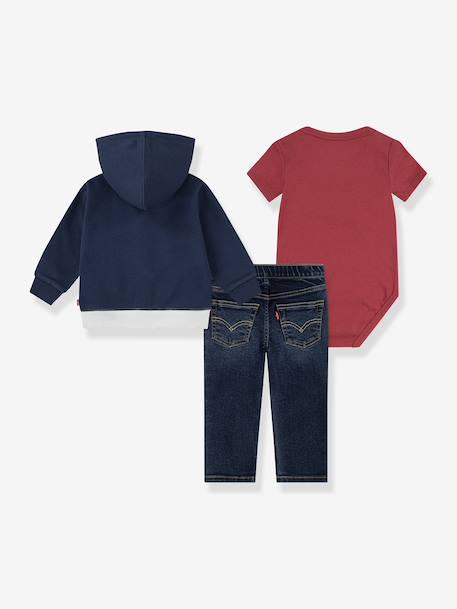 3-delige set LEVI'S® body + sweater + rechte jeans marineblauw - vertbaudet enfant 