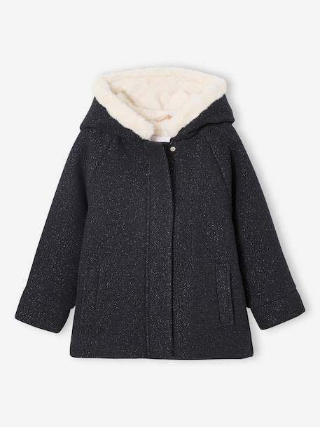 Manteau fille à capuche drap de laine anthracite+beige chiné - vertbaudet enfant 