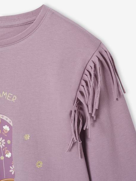 T-shirt met franjes voor meisjes met lange mouwen zachtpaars - vertbaudet enfant 