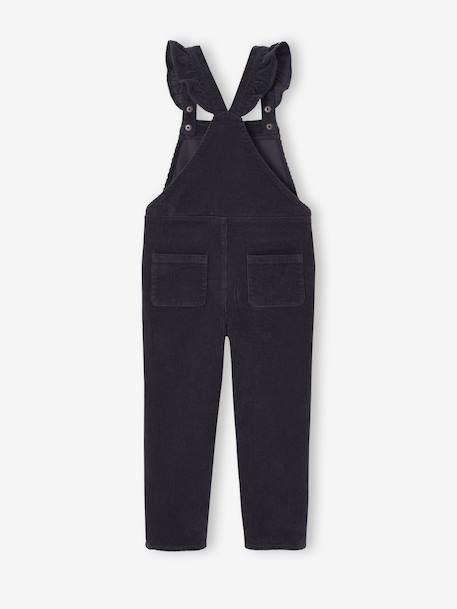 Velours meisjestuinbroek met ruches op de bandjes antraciet+groengrijs - vertbaudet enfant 