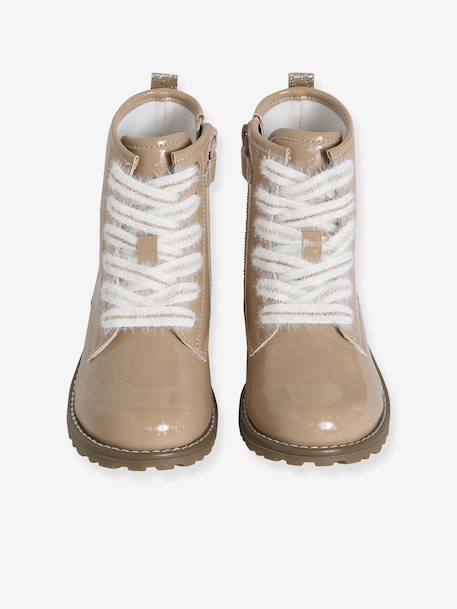 Bottines enfant fille zippées et lacets élastiqués rose nude - vertbaudet enfant 
