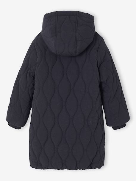 Doudoune fille longue à capuche doublée imitation fourrure noir - vertbaudet enfant 