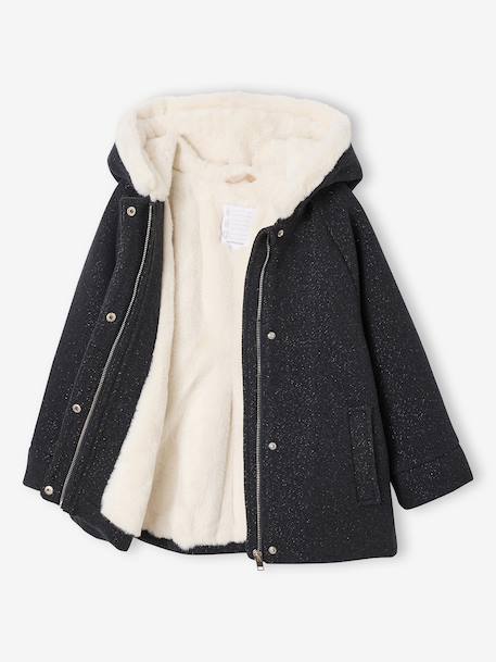 Manteau fille à capuche drap de laine anthracite+beige chiné - vertbaudet enfant 