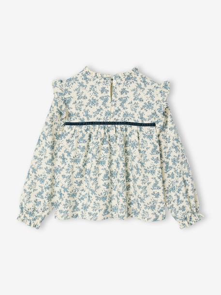 Chemisier à volant motifs fleurs fille écru - vertbaudet enfant 