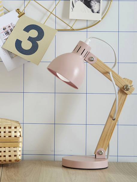 Lampe à poser articulée en bois et métal blanc+rose - vertbaudet enfant 