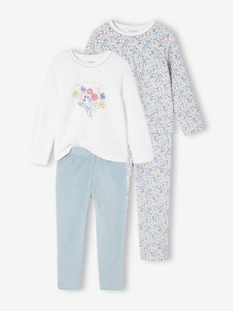 Fille-Pyjama, surpyjama-Lot de 2 pyjamas fille velours fleurs 