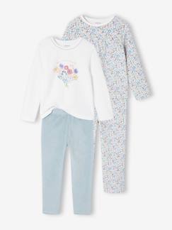 Meisje-Set van 2 pyjama's fluweel/velours met bloemen voor meisjes