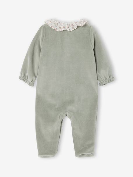 Pyjama bébé fille velours collerette imprimée personnalisable rose poudré+vert sauge - vertbaudet enfant 