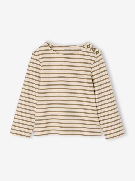 Gestreept meisjesshirt lange mouwen marineblauw+olijf - vertbaudet enfant 