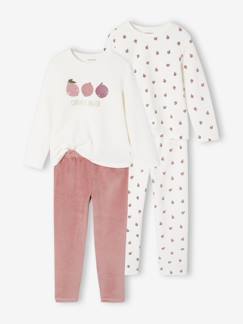 -Set van 2 pyjama's voor meisjes in fluweel / velours Fruit 
