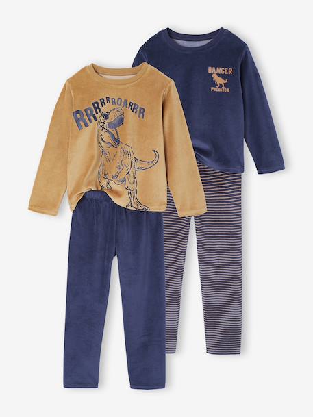 Set van 2 jongenspyjama's fluweel/velours Dino karamel - vertbaudet enfant 