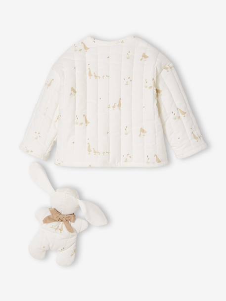 Veste bébé matelassée en velours + doudou coffret cadeau naissance écru - vertbaudet enfant 