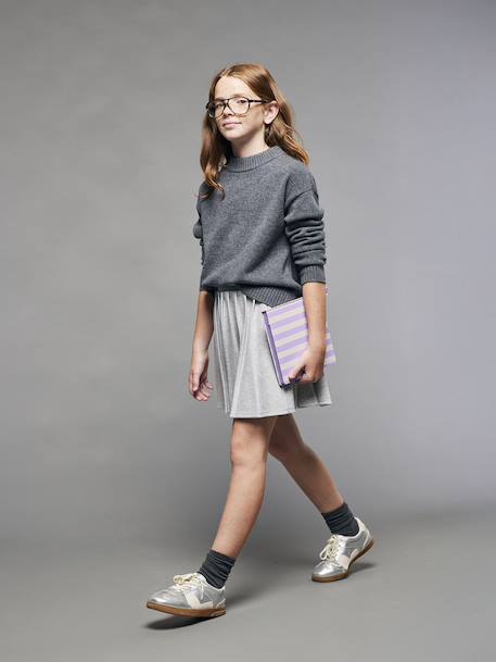 Jupe plissée en molleton fille gris chiné - vertbaudet enfant 