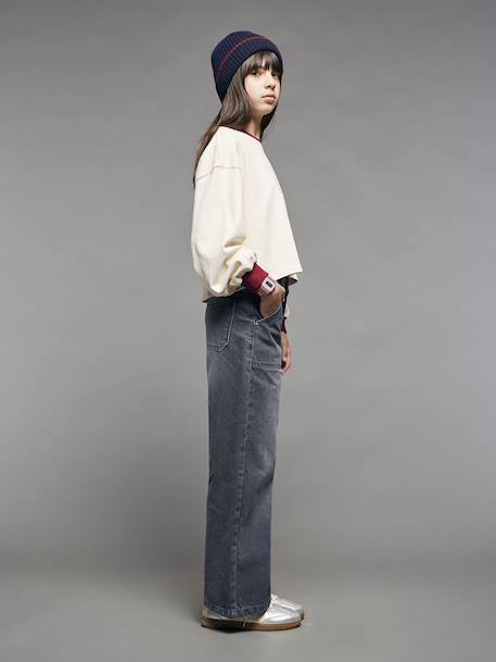 Jean large poches charpentier fille bleu moyen+denim gris - vertbaudet enfant 