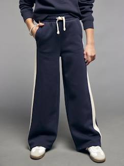 -Pantalon jogging jambes larges fille bandes côtés