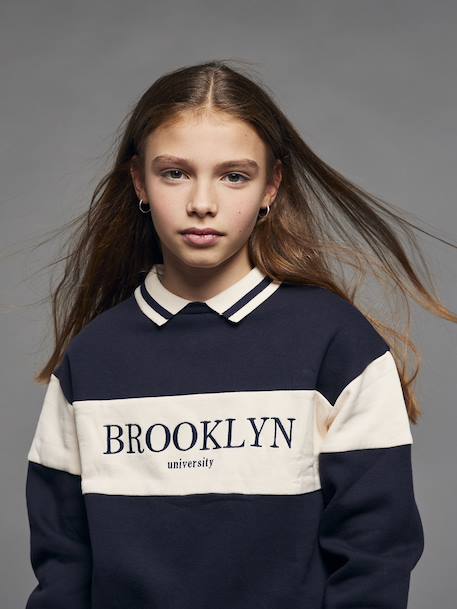 Sweat col polo fille marine - vertbaudet enfant 