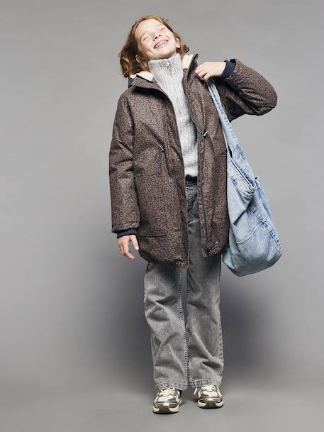 Parka fille léopard doublée sherpa marine - vertbaudet enfant 