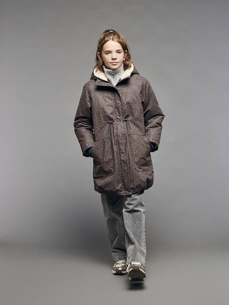 Parka fille léopard doublée sherpa marine - vertbaudet enfant 