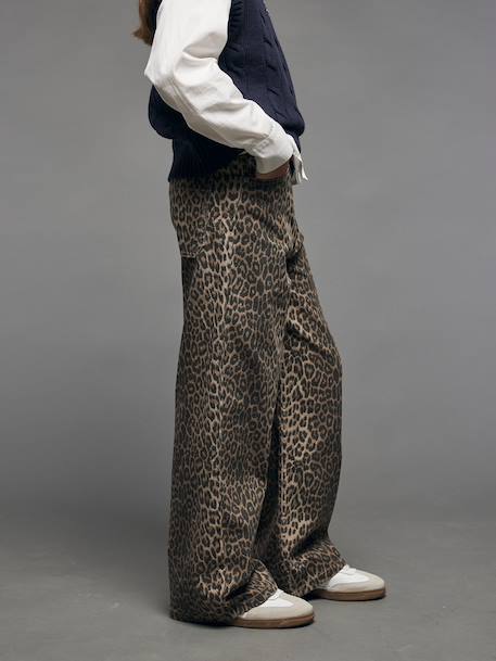 Pantalon fille large léopard beige - vertbaudet enfant 