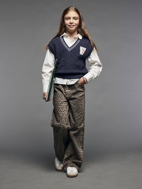 Pantalon fille large léopard beige - vertbaudet enfant 