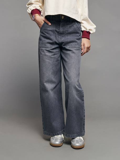 Jean large poches charpentier fille bleu moyen+denim gris - vertbaudet enfant 