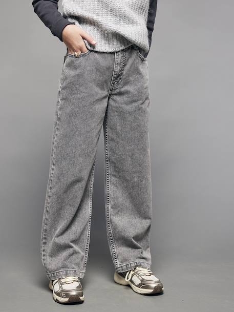 Jean loose fille bleu moyen+denim gris - vertbaudet enfant 