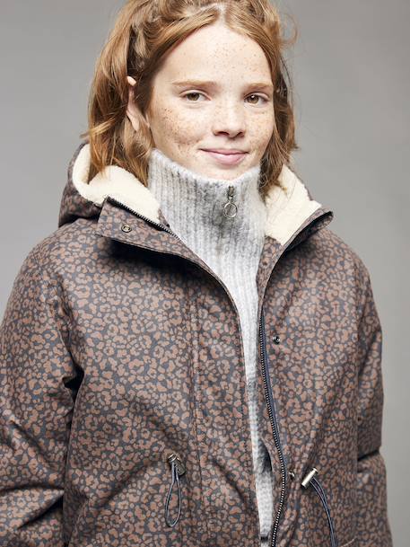 Parka fille léopard doublée sherpa marine - vertbaudet enfant 