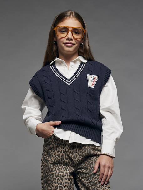 Pull sans manches fille marine - vertbaudet enfant 